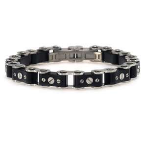   Stainless Steel & Black Rubber Bicycle Chain Link Bracelet 8 Jewelry