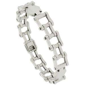 Sterling Silver Hand Made Bicycle Chain Link 8.5 in. Bracelet, 1/2 in 