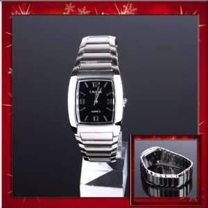   Fashion Black Dial Steel Chain Strap Mens Wrist Watch W0305 Beauty