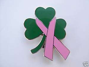 Pink Ribbon Shamrock Breast Cancer Lapel Pin  