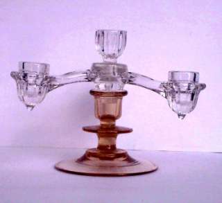 Elegant Low Pink Candlestick with a 4 Light Crystal Candle Arm