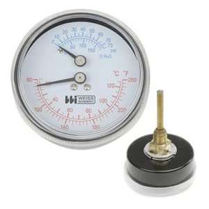 Boiler Gauge, 1/2 Npt Bottom, 60 260f, 0 75psi  