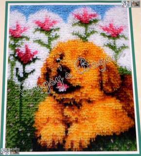 Caron FLOWER PUP Dog Latch Hook Kit 15 x 20   Golden Dog  