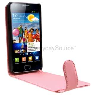 Pink Leather Skin Case+Car Charger+Privacy LCD For Samsung Galaxy S II 