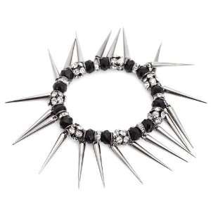  Spike Stretch Bracelet; Gunmetal; Clear Rhinestones; Black 