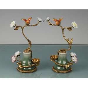   New Gorgeous Porcelain and Brass Bookends with Birds