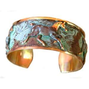   Brass Contemporary Classic Running Horse Equestrian Cuff Bracelet