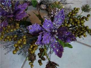 24 Purple Poinsettia Ice Flocked Door WREATH~Christmas  