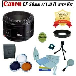 Canon EF 50mm f/1.8 II lens with Opteka Filter kit, Rubber Collapsible 