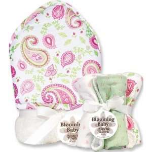  Paisley Hooded Towel and Wash Cloth Bouquet Set White 
