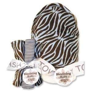   Sweet Safari Blue Hooded Towel and Wash Cloth Bouquet Set Blue Baby
