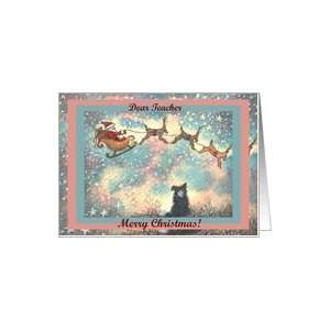  , Christmas card, paper cards, dog, puppy, santa, teacher, Card