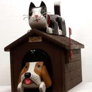 ANIMALS   Pet House Cat on Top of Doghouse Woodendippity Mailbox Only