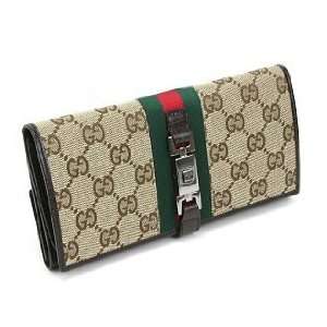  Gucci Beige Brown Checkbook Wallet 