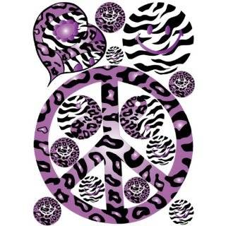 Sixties Theme Purple Leopard / Cheetah and Zebra Print Peace Sign Wall 