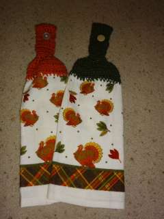   THANKSGIVING TURKEY MED TERRY CLOTH CROCHET TOP HAND OR KITCHEN TOWEL