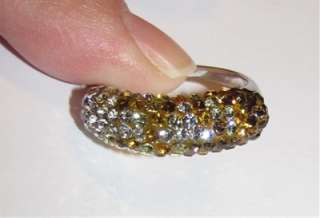 Yellow, Orange, Brown and Clear crystals enameled on modern ring