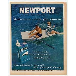  1962 Newport Cigarette Rowboat Man Woman Print Ad (6419 