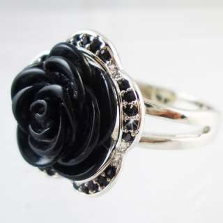Black rose Silver 18K gold plated cocktail ring R112B  