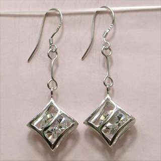 925 Sterling Solid Silver Dangle Crystal Earrings SE120  