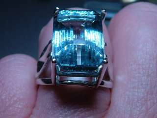 11.70ct Emerald Cut Blue Topaz Solitaire Ring SS 925  