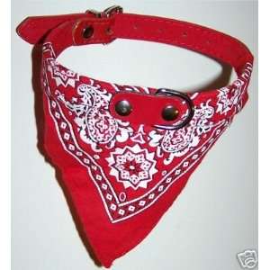  Faux Leather Bandana Dog Collar Red, Small Neck Size 10 