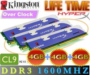 12GB(3x 4GB) DDR3 1600MHz Kingston desktop ram memory  