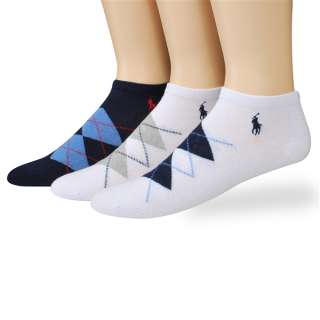 Polo Ralph Lauren mens socks Argyle no show white/navy 3 pairs  