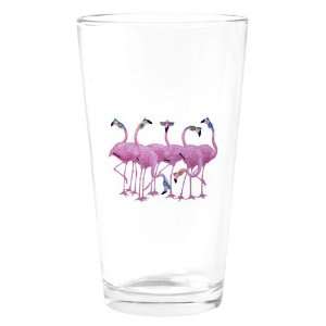    Pint Drinking Glass Cool Flamingos with Sunglasses 
