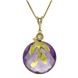   Gold Pendant Necklace with Genuine Checkerboard Cut Amethyst & Diamond
