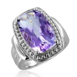  Cushion Cut Checkerboard Natural Amethyst Ring in Sterling 