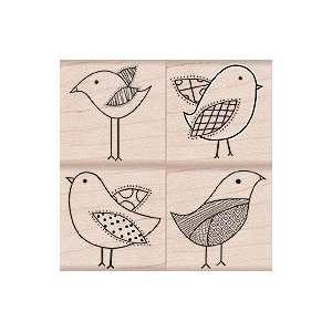  Decorative Birds Wood Mounted Rubber Stamp Set (LP032 