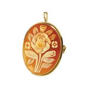  Designer Jewelry Gift 14K Yellow Gold Carnelian Shell Flower Brooch 