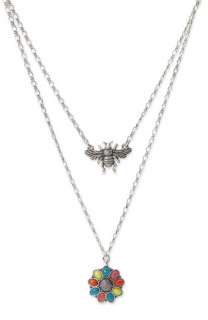 Lucky Brand Bee & Flower Double Drop Necklace  