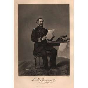 1862 Antique Engraving of Admiral David G. Farragut by Alonzo Chappel