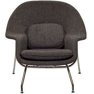 Eero Saarinen Style Womb Chair and Ottoman Set in Black Tweed