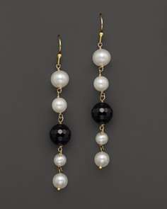 Cultured Freshwater Pearl Drop Earrings with Black Onyx