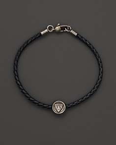 Gucci Silver And Leather Crest Bracelet
