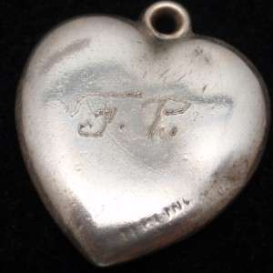 Puffy Heart Charm Vintage Sterling Silver & Enamel Engraved FP  