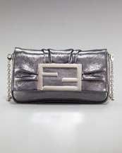 Signature Zucca peeks out from inside this Fendi icon. Black leather 
