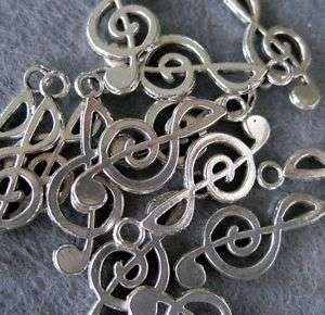 40Pcs Silvertone Alloy Metal Musical Note Beads Finding  