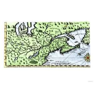 Part of the 1613 Samuel de Champlain Map of New France Giclee Poster 