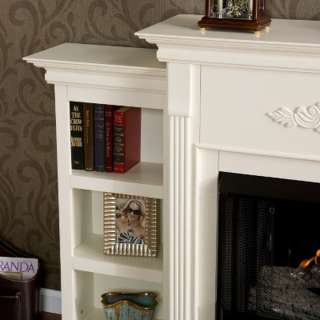 New Electric Fireplace + White Mantle & Bookshelves Bookcase Emerson 