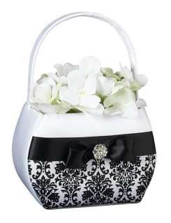 Black Damask Wedding Flower Girl Basket Gift Ceremony White Aisle 