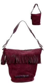 Authentic BURBERRY Suede Fringe Bucket Bag Purse New  