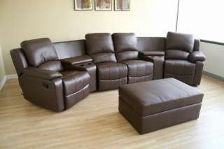 Home Theater Seating Curved Row of 4 Brown Set   Click Image to Close