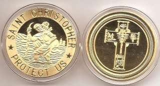 ST. CHRISTOPHER~PROTECT US 24KT GOLD COMMEMORATIVE COIN  