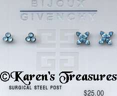 BIJOUX GIVENCHY Pierced Earrings 2 pairs Blue Crystal Studs NWT New 