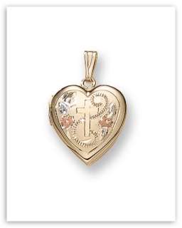 14K Gold Filled Heart Locket w/ Cross Design   14mm   Made in USA 