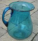 aqua blue green hand made blown glass WATER PITCHER